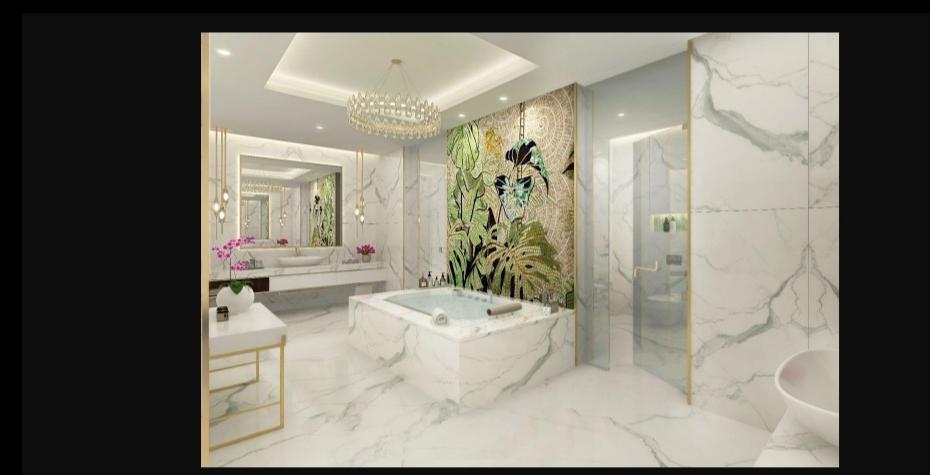 Bright marble-clad bathroom