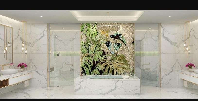Book-matched stone feature wall