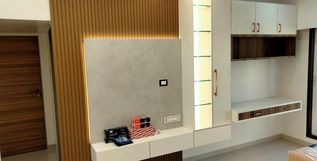 Custom wood television and storage wall